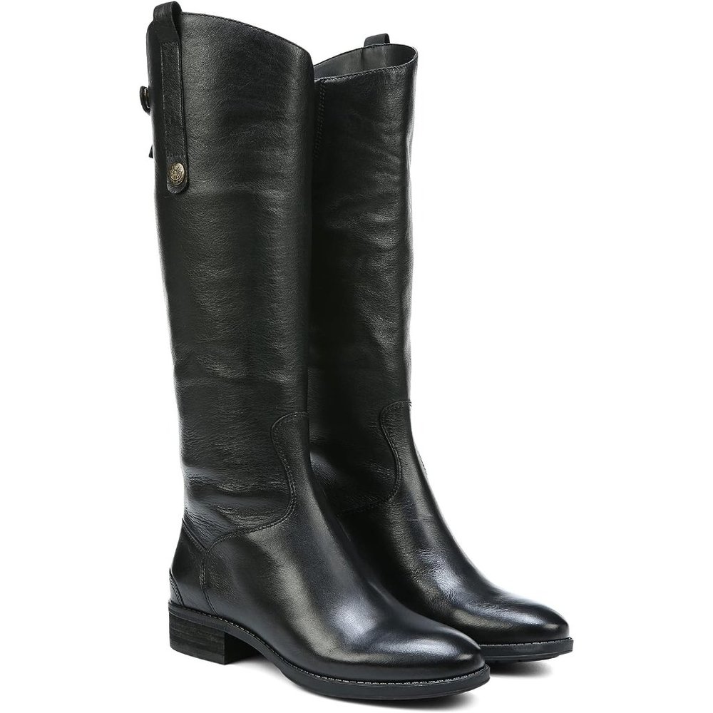 Sam Edelman Womens 8 M Penny 2 Wide Calf Black Leather Riding Boots, Zip Back